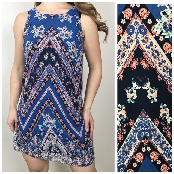 Blue Floral Lightweight Shift Dress Medium - Picture 1 of 7